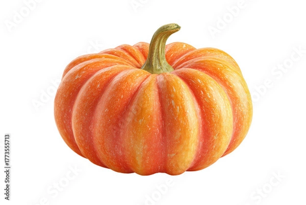 Obraz Ripe orange gourd with ribbed surface and green stem