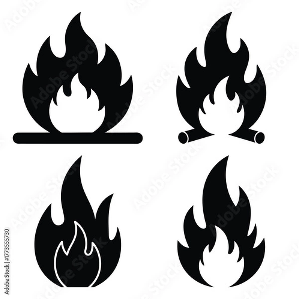 Obraz fire  icon vector set and silhouette collection.
