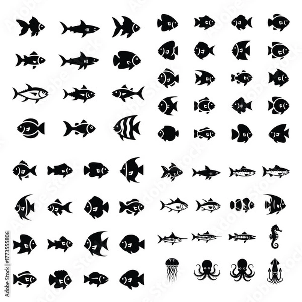 Fototapeta fish  icon vector set and silhouette collection.