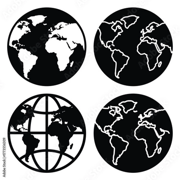 Obraz globe earth  icon vector set and silhouette collection.