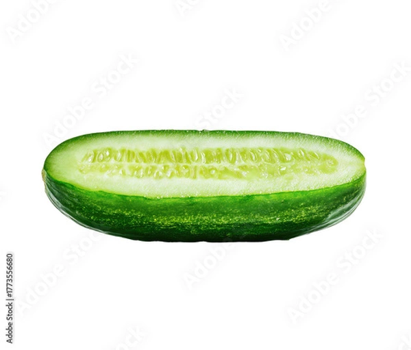 Obraz A fresh cucumber half, revealing crisp green flesh and seeds