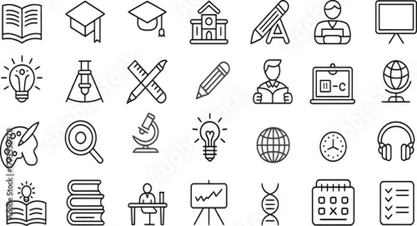 Fototapeta Education Outline Icons Collection – Editable Vector Set of Learning and School Symbols