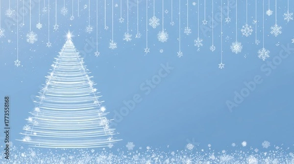 Fototapeta Abstract christmas tree and snowflakes on a light blue background