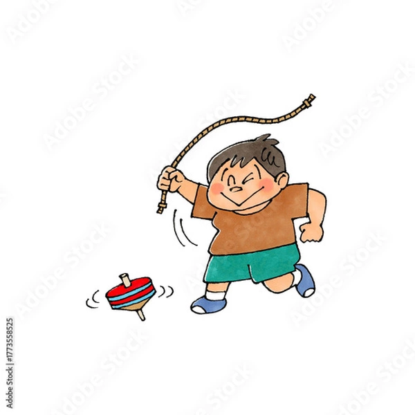 Obraz コマ回しをする男の子