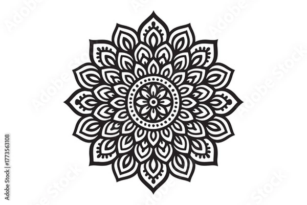 Fototapeta Intricate Mandala Design – Black and White Floral Pattern