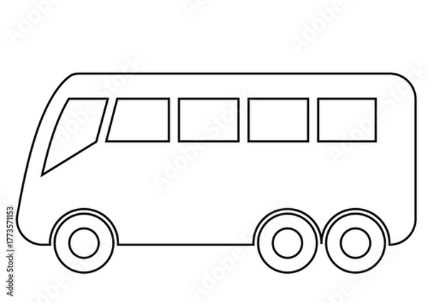 Fototapeta Bus, white color, black contour, line, vector icon, symbol