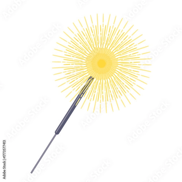 Obraz Sparkler cartoon icon. Hand drawn holiday firework symbol. Festive bengal light element, christmas, new year and happy birthday. Colored flat vector illustration isolated on white background