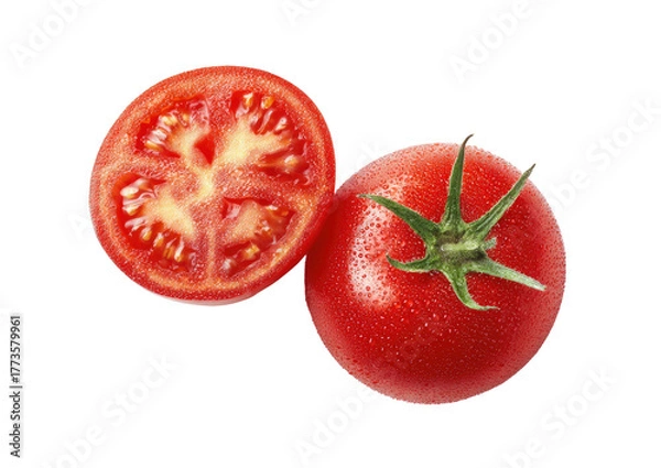 Obraz Fresh, ripe red tomato, one halved, on black