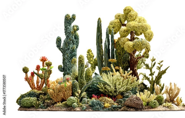 Fototapeta Miniature desert diorama with various cacti and arid plants