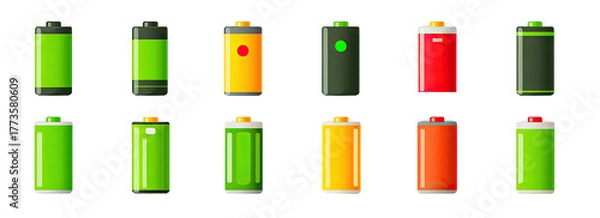 Obraz Various battery charge indicators in green, yellow, and red colors