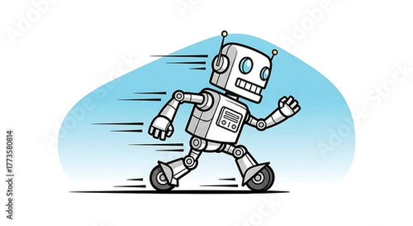 Obraz Fast Running Cartoon Robotic Mascot - Speed, Automation, and Quick Delivery Concept 