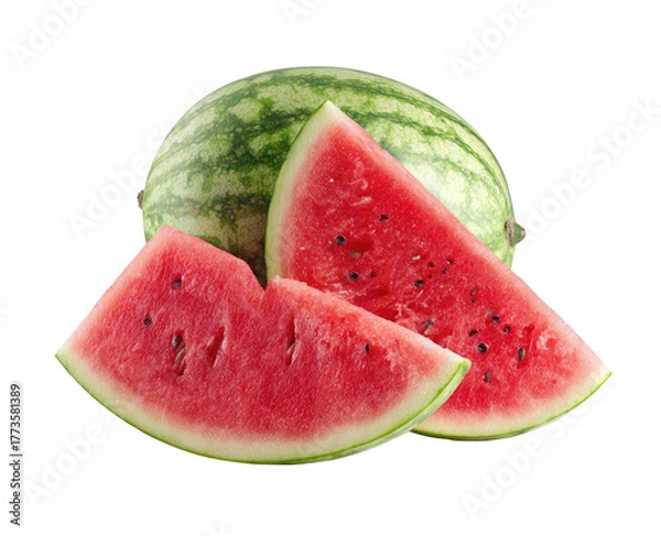 Obraz Fresh, juicy watermelon slices with seeds against a dark background