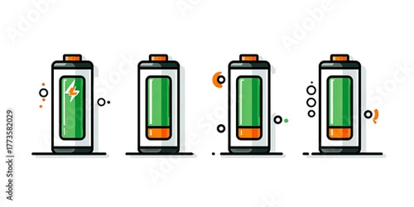 Obraz Four battery icons illustrating different charge levels and statuses