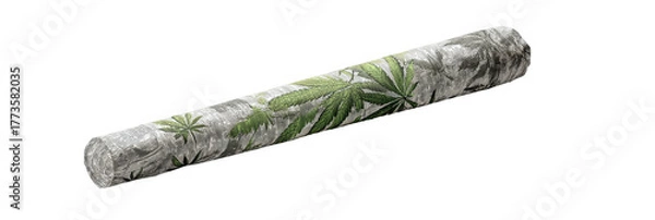 Fototapeta A cylindrical object wrapped in paper with green leaf patterns