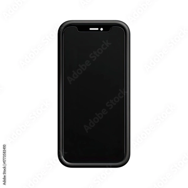 Fototapeta Sleek black smartphone with a dark screen, isolated on black
