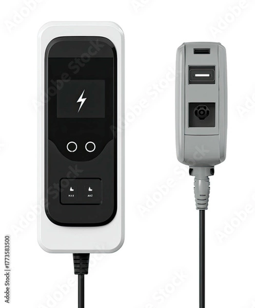 Fototapeta Two electric vehicle charging devices for home or portable use