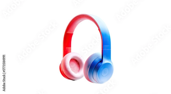 Obraz Vibrant, modern headphones with a red-to-blue gradient, isolated on black