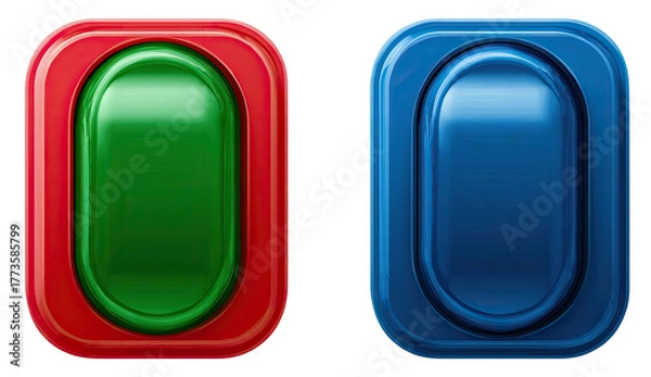 Fototapeta Two abstract oblong shapes with glossy red and blue borders