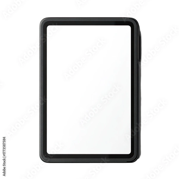 Fototapeta Sleek black framed rectangular tablet or e-reader with blank white screen