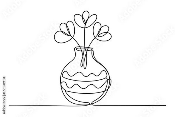 Obraz Continuous line illustration shows blooming flowers standing inside vase displaying simplicity on a transparent background