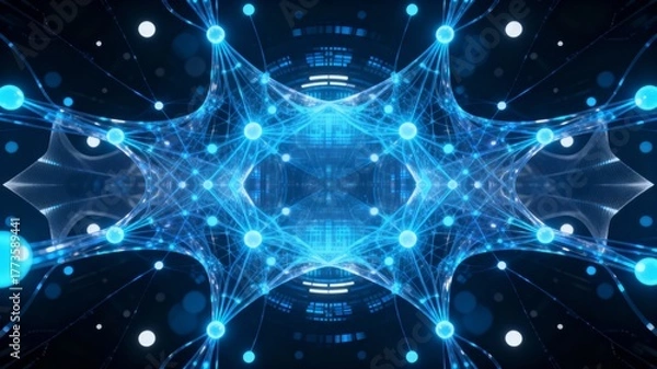 Fototapeta Abstract neural network structure with glowing blue connections
