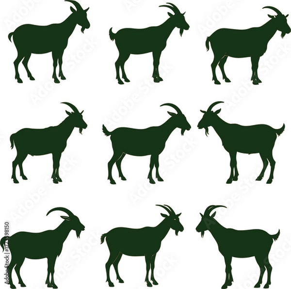 Fototapeta Goat silhouette vector icon set in multiple styles
