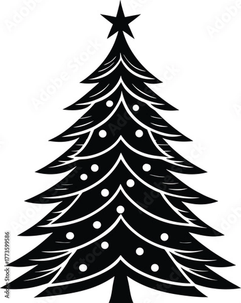 Obraz Minimalist Black and White Decorated Christmas Tree Icon

