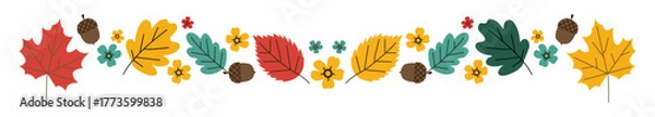 Obraz Vibrant Autumn Fall Leaves and Acorns Decorative Border Vector Illustration for Seasonal Design Elements and Nature-Inspired Decorations