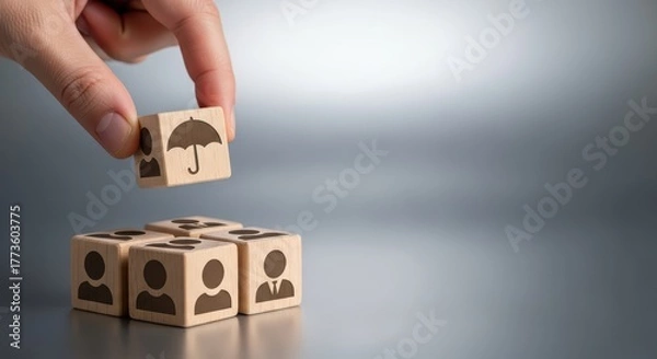 Fototapeta Diligent Employees Fortifying Healthcare Protection Umbrella in Modern Office Setting, Ideal for Corporate Websites and Presentations.