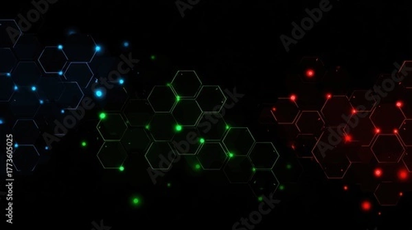Fototapeta Abstract digital graphic of glowing honeycomb structures with connecting dots