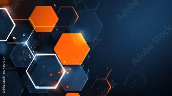Obraz Abstract digital graphic with glowing orange and blue hexagonal shapes
