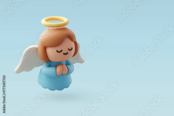 Fototapeta 3d Vector Cute Christmas Angel in Prayer Pose for Religion, Faith and Merry Christmas Concept.