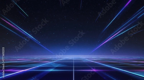 Obraz Abstract digital landscape with glowing lines perspective view transparent