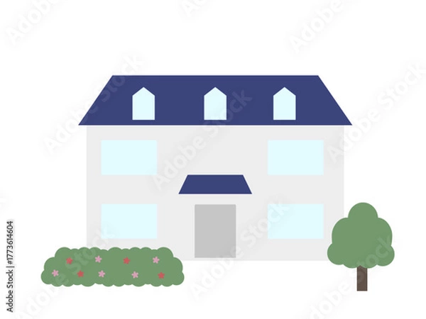 Obraz 青い屋根の家のイラスト