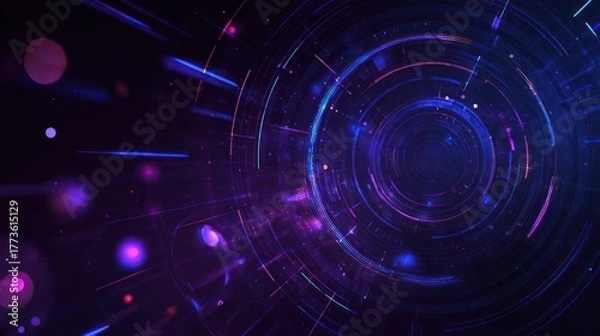 Obraz Abstract digital tunnel with glowing lines and circles on transparent background