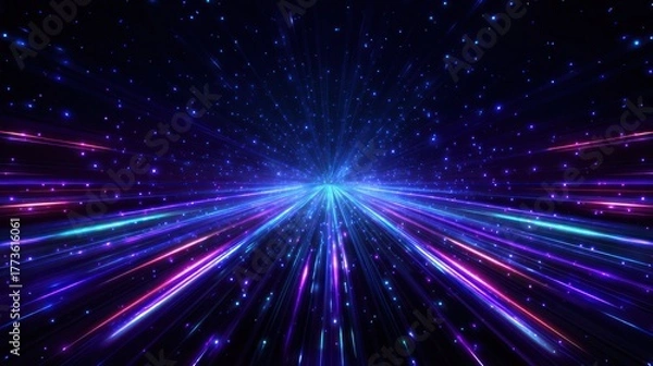 Obraz Abstract digital tunnel with vibrant neon lights and sparkling particles