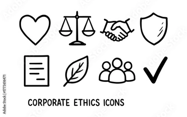 Obraz Hand-drawn corporate ethics icons for business responsibility and integrity