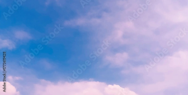 Obraz Vibrant Pink Sunset Sky with cumulus clouds and blue gradient. This Pink Sunset Sky photo is ideal for dream, twilight, or dramatic nature backdrops.