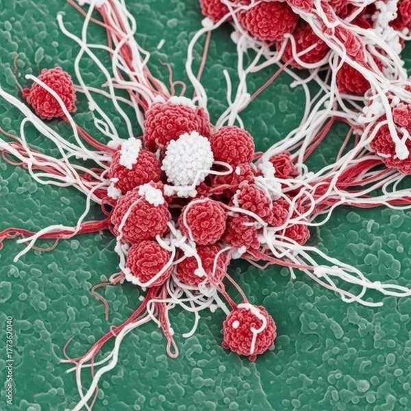 Obraz Detailed Ultrastructure of Influenza Virus Clusters and Filaments on a Substrate