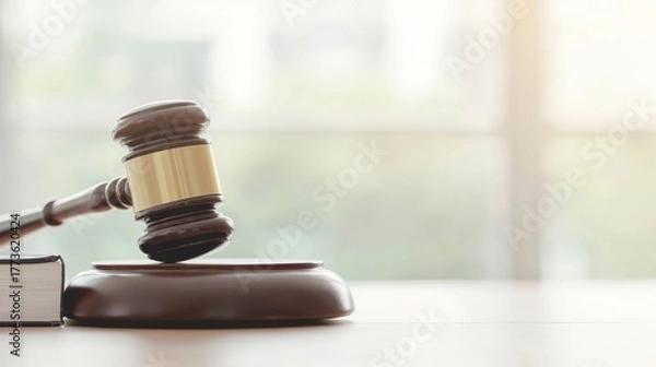 Fototapeta Intellectual property enforcement closeup of a gavel and copyright symbol highlighting plagiarism issues