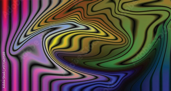 Fototapeta Colorful geometric abstract vector background with wavy lines and retro pattern design