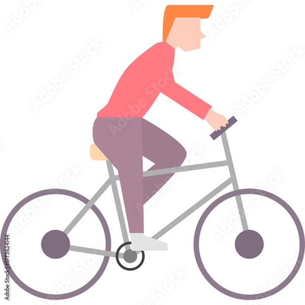 Obraz Man in Pink Shirt and Purple Pants Riding a Bicycle with Gray Frame and Purple Wheels on Transparent Background