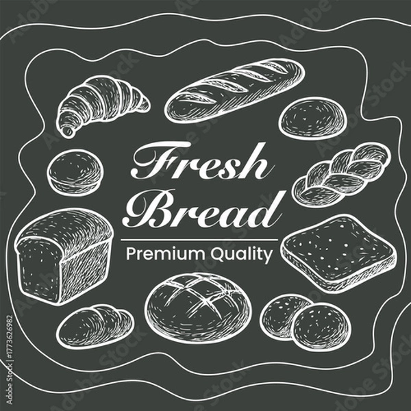 Fototapeta Fresh Bread Assortment Chalkboard Sketch