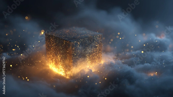 Fototapeta Abstract magic cube with spark particles and smoke