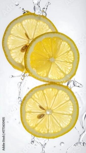 Fototapeta Three lemon slices in water splashes