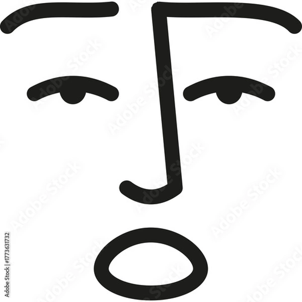 Obraz Abstract minimalist black and white line art drawing of a face with closed eyes and open mouth on a transparent background representing surprise or shock.