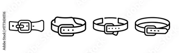 Fototapeta Four different styles of leather belts with buckles icon set for fashion and apparel