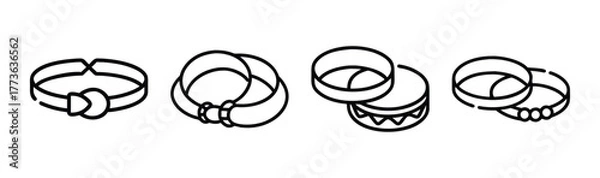 Fototapeta Collection of four distinct hand-drawn style bracelets showcasing diverse designs and embellishments for fashion accessories