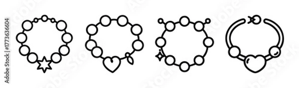 Fototapeta Collection of four different charm bracelets with detailed charms and beads showing unique designs