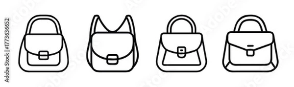 Fototapeta Collection of four stylized line art crossbody bags for fashion and accessory designs